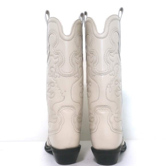 GANNI Embroidered Western Boots Cream Leather Size 39 - Picture 8 of 12